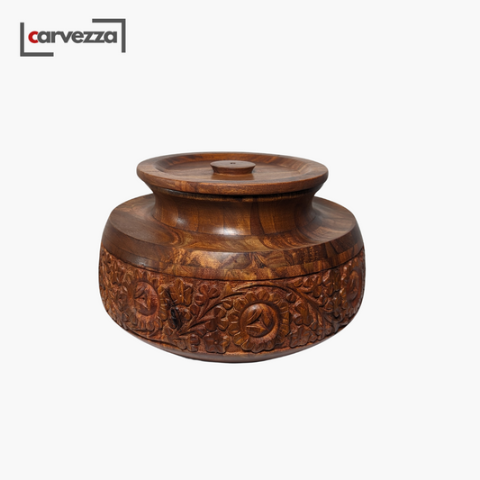 Handmade Wooden Daig Style Chapati Hotpot with Carving Art