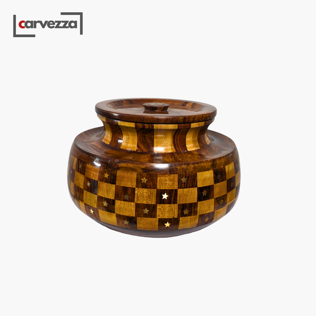 Handmade Wooden Daig Style Chapati Hotpot with Checkered Pattern