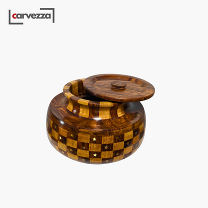 Handmade Wooden Daig Style Chapati Hotpot with Checkered Pattern