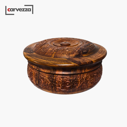 Handmade Wooden Chapati Hotpot with Carving Art