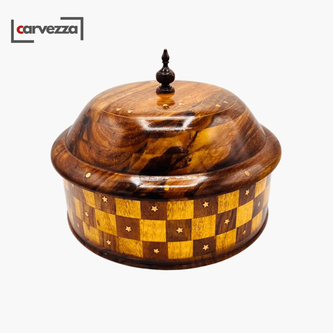 Wooden Handmade Checkered Hot Pot with Steel Bowl