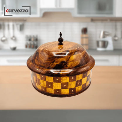 Wooden Handmade Checkered Hot Pot with Steel Bowl