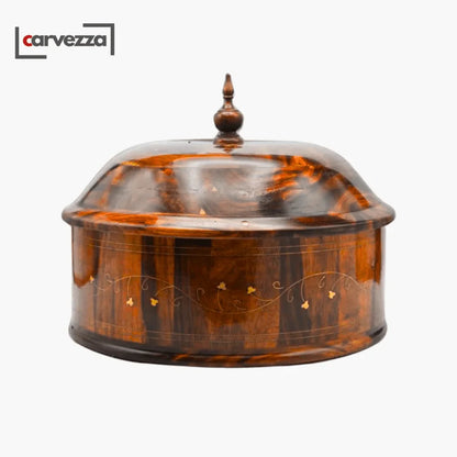 Rustic Wooden Hotpot with Intricate Brass Artistry