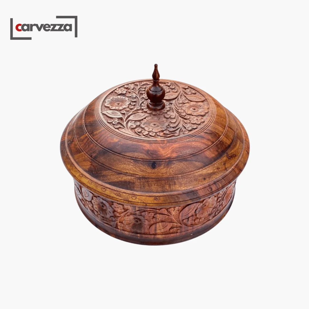 Rustic Hand-Carved Wooden Hotpot with Steel Bowl