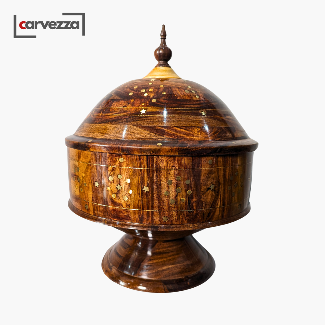 Heritage Wooden Dome Hotpot with Brass Artwork