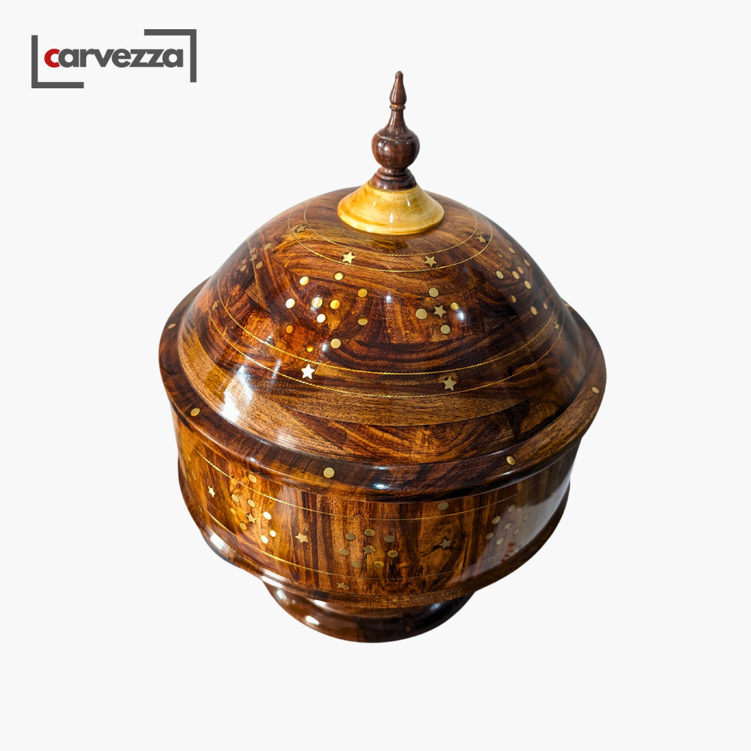 Heritage Wooden Dome Hotpot with Brass Artwork